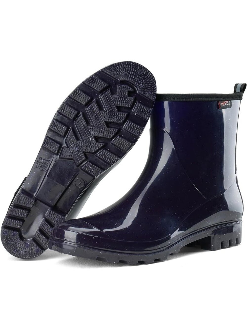 Women's Glitter Navy Blue Lightweight Ankle Garden Short Mud Waterproof Rainboot